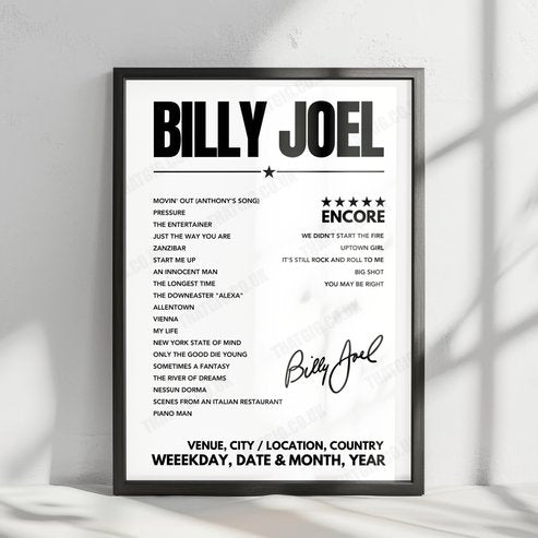 Billy Joel Setlist Poster - Mohegan Sun Arena - July 3rd, 2008