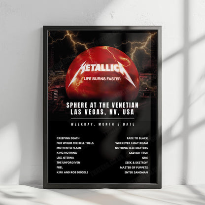 Metallica Setlist Poster - Sphere at The Venetian Resort, Las Vegas - October 8th, 2026