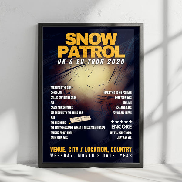 Snow Patrol Setlist Poster - The O2 Arena, London, England - February 15th, 2025