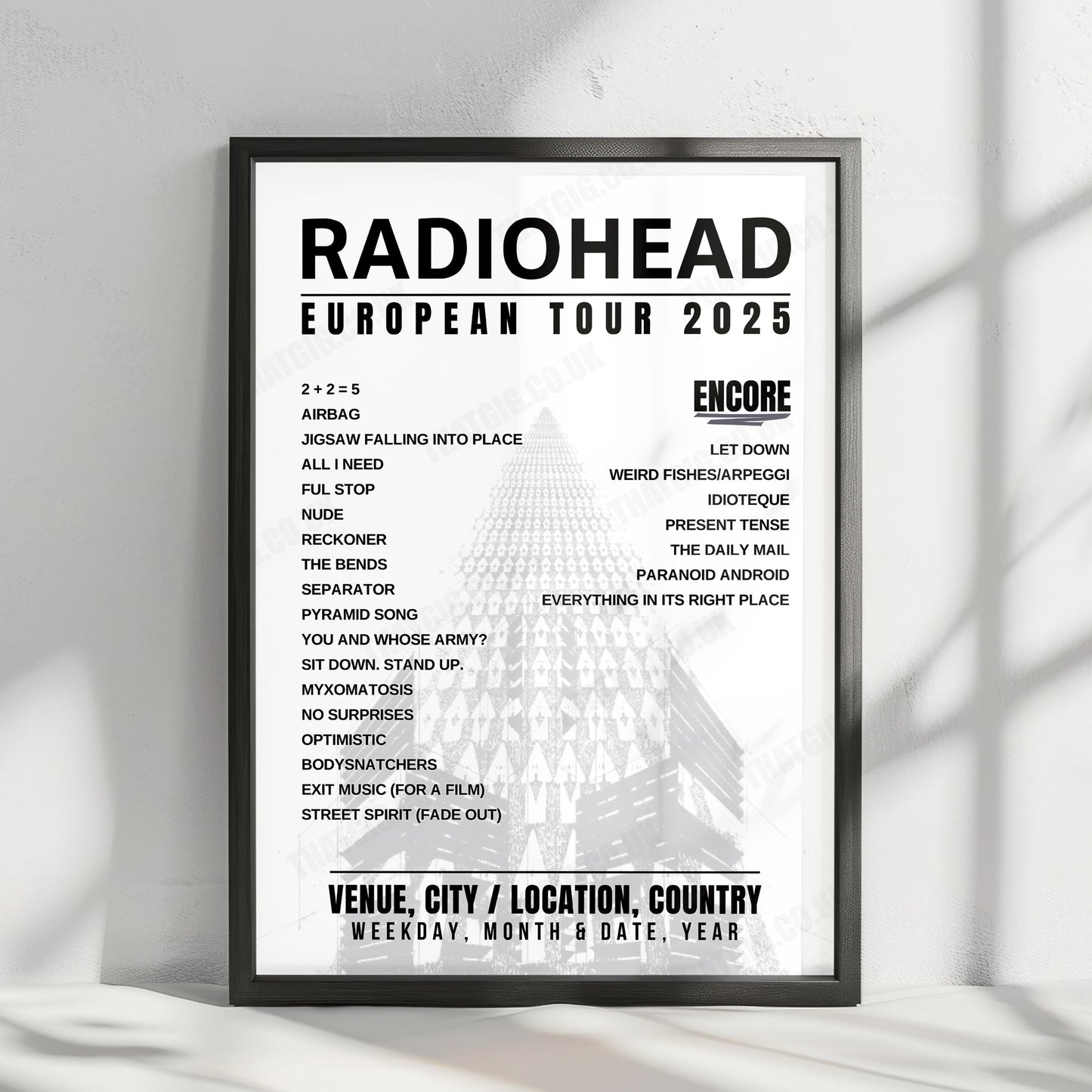Radiohead Setlist Poster - Royal Arena, Copenhagen - December 16th, 2025