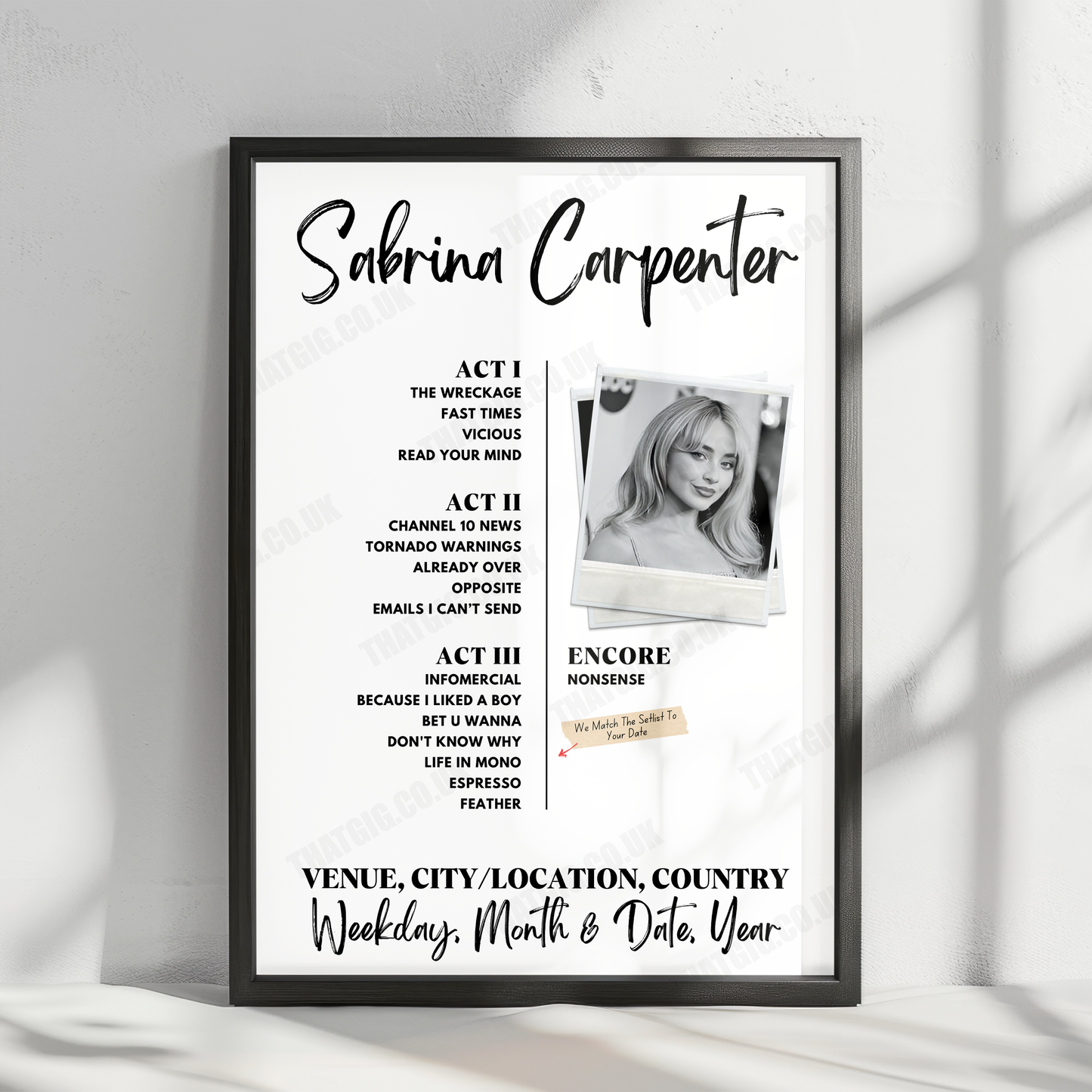 Sabrina Carpenter Setlist Poster - Scotiabank Arena, Toronto, ON, Canada - September 25th, 2024