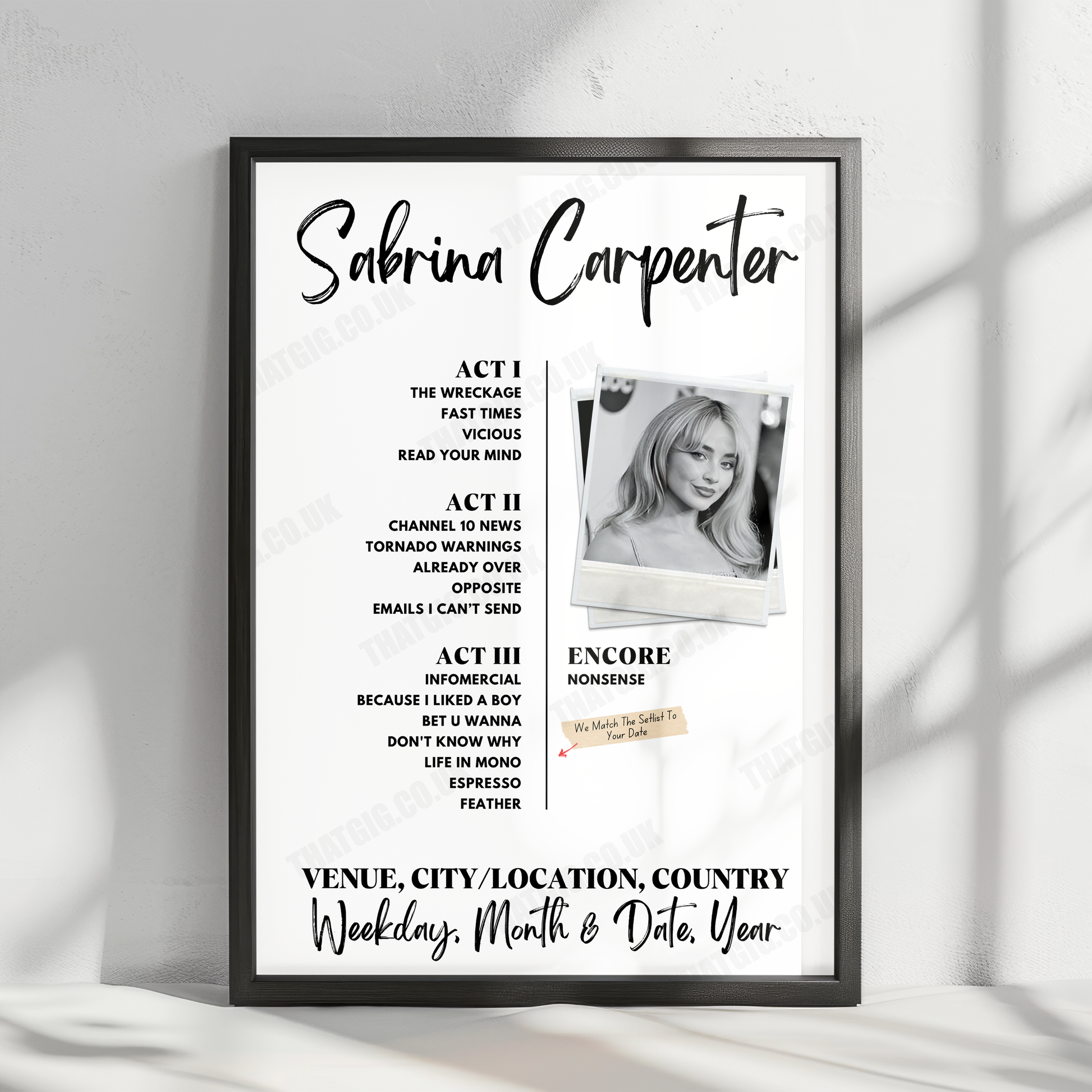 Sabrina Carpenter Setlist Poster - Scotiabank Arena, Toronto, ON, Canada - September 25th, 2024