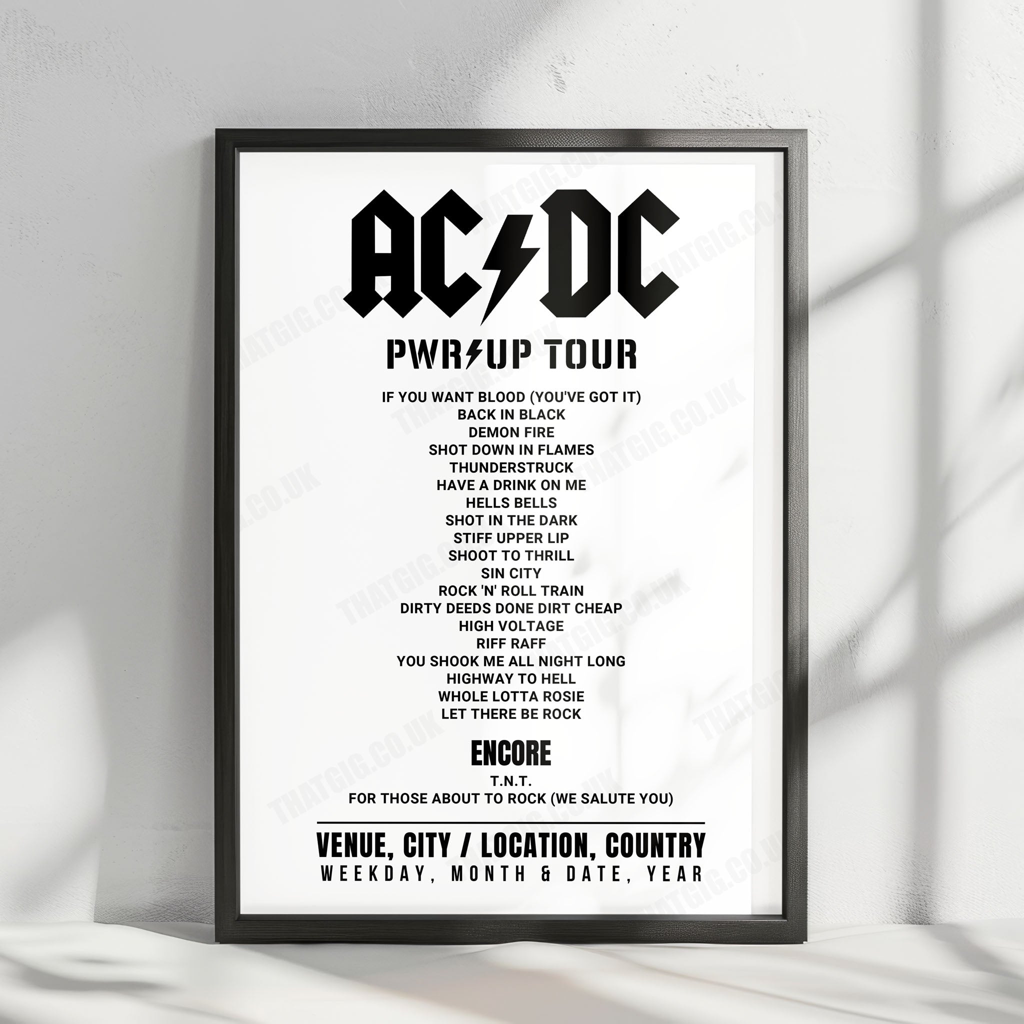 AC/DC Setlist Poster - Raymond James Stadium, Tampa | May 16th, 2025 ...