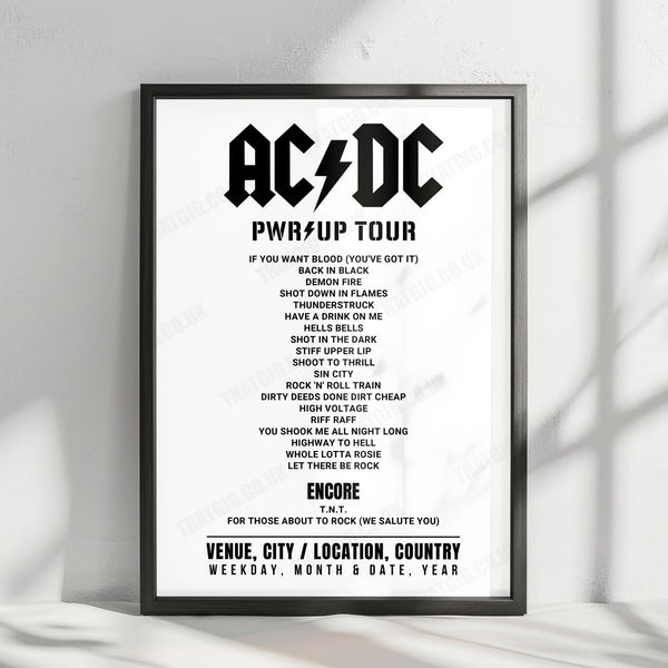 AC/DC Setlist Poster - Raymond James Stadium, Tampa | May 16th, 2025 ...