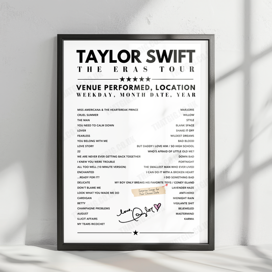 Taylor Swift Setlist Poster - AT&T Stadium, Arlington - March 31st, 2023