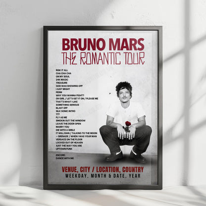 Bruno Mars Setlist Poster - Stadio Giuseppe Meazza, Milan - July 14th, 2026