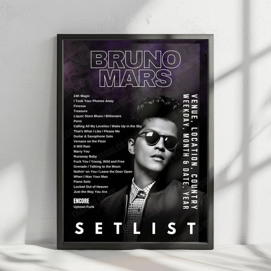 Bruno Mars Setlist Poster - Tokyo Dome, Tokyo - January 20th, 2024