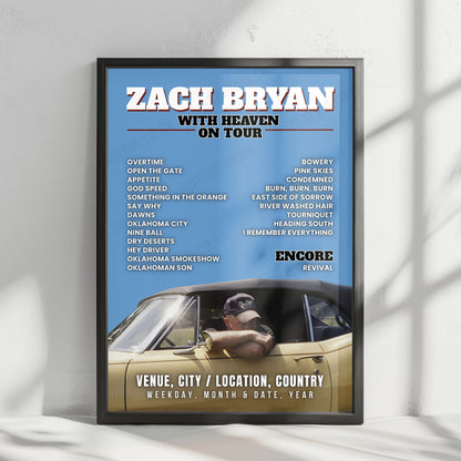 Zach Bryan Setlist Poster - Snapdragon Stadium, San Diego - July 31st, 2026
