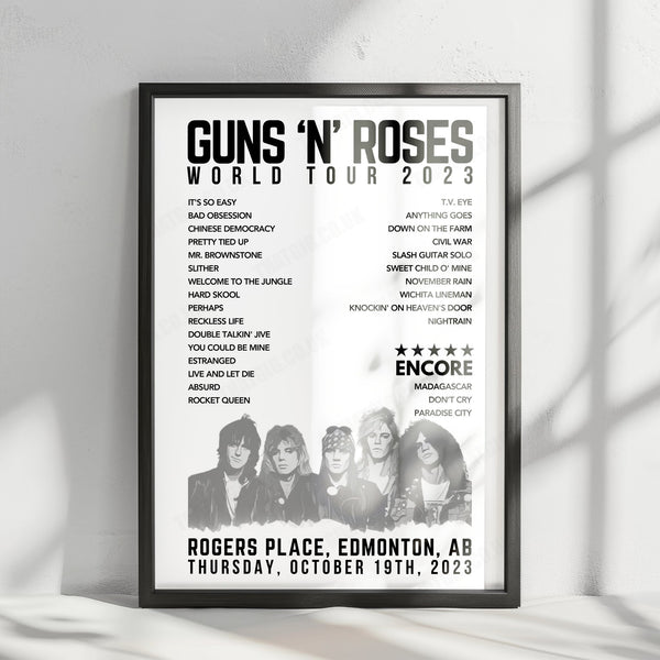 Guns N’ Roses Setlist Poster - Rogers Place, Edmonton - October 19th, 2023
