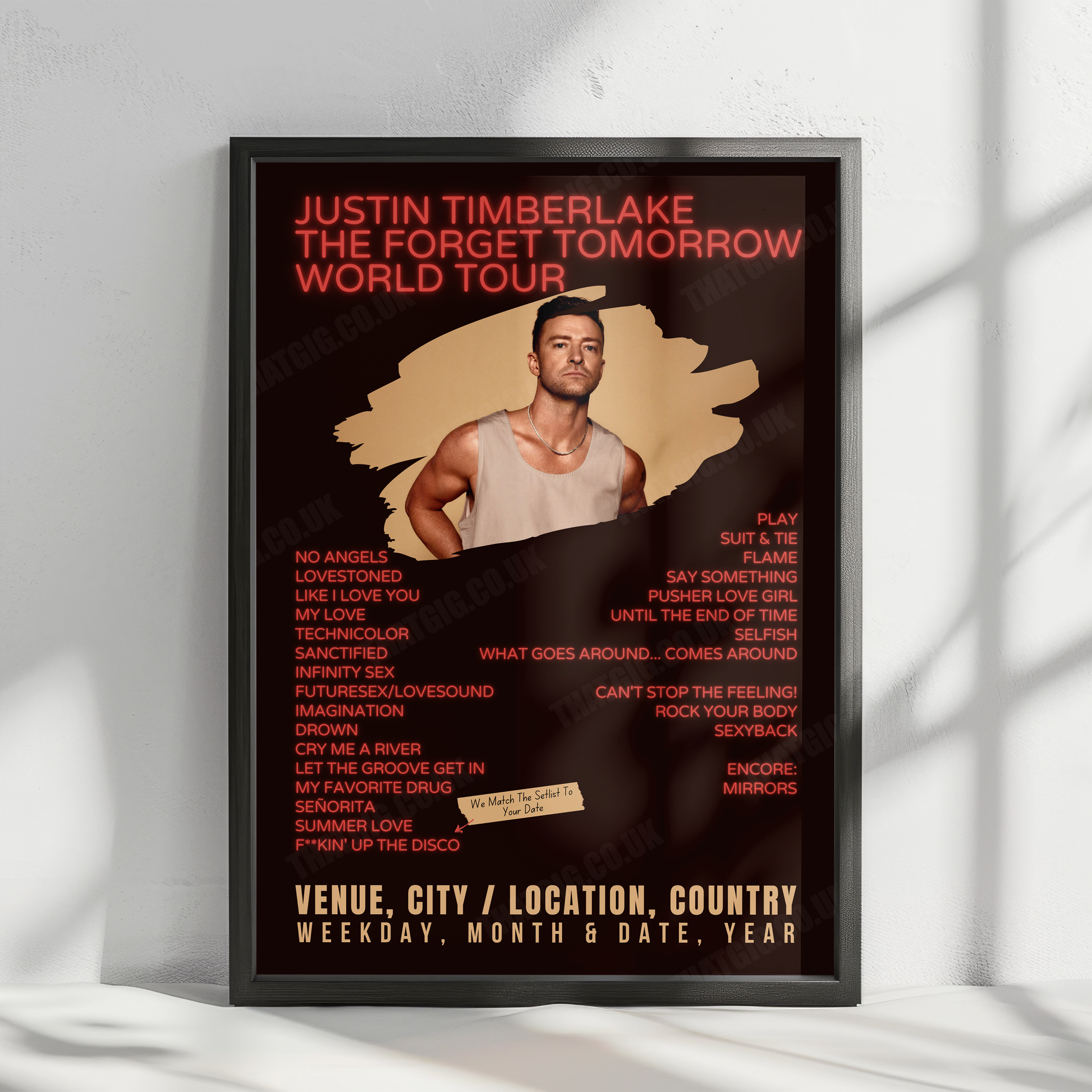 Justin Timberlake Setlist Poster - Utilita Arena Birmingham, Birmingham, England - August 7th, 2024