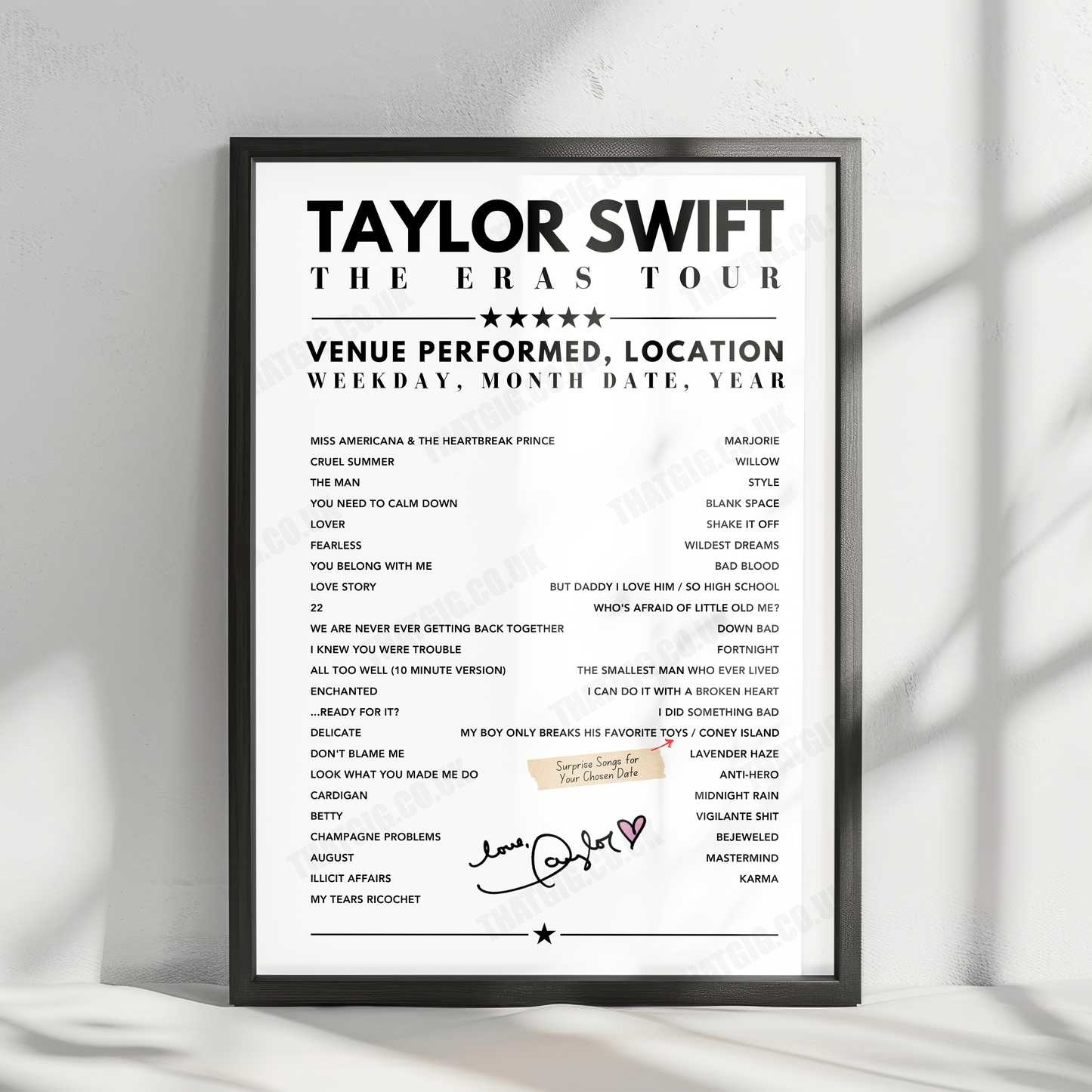 Taylor Swift Setlist Poster - Gillette Stadium, Foxborough - May 19th, 2023