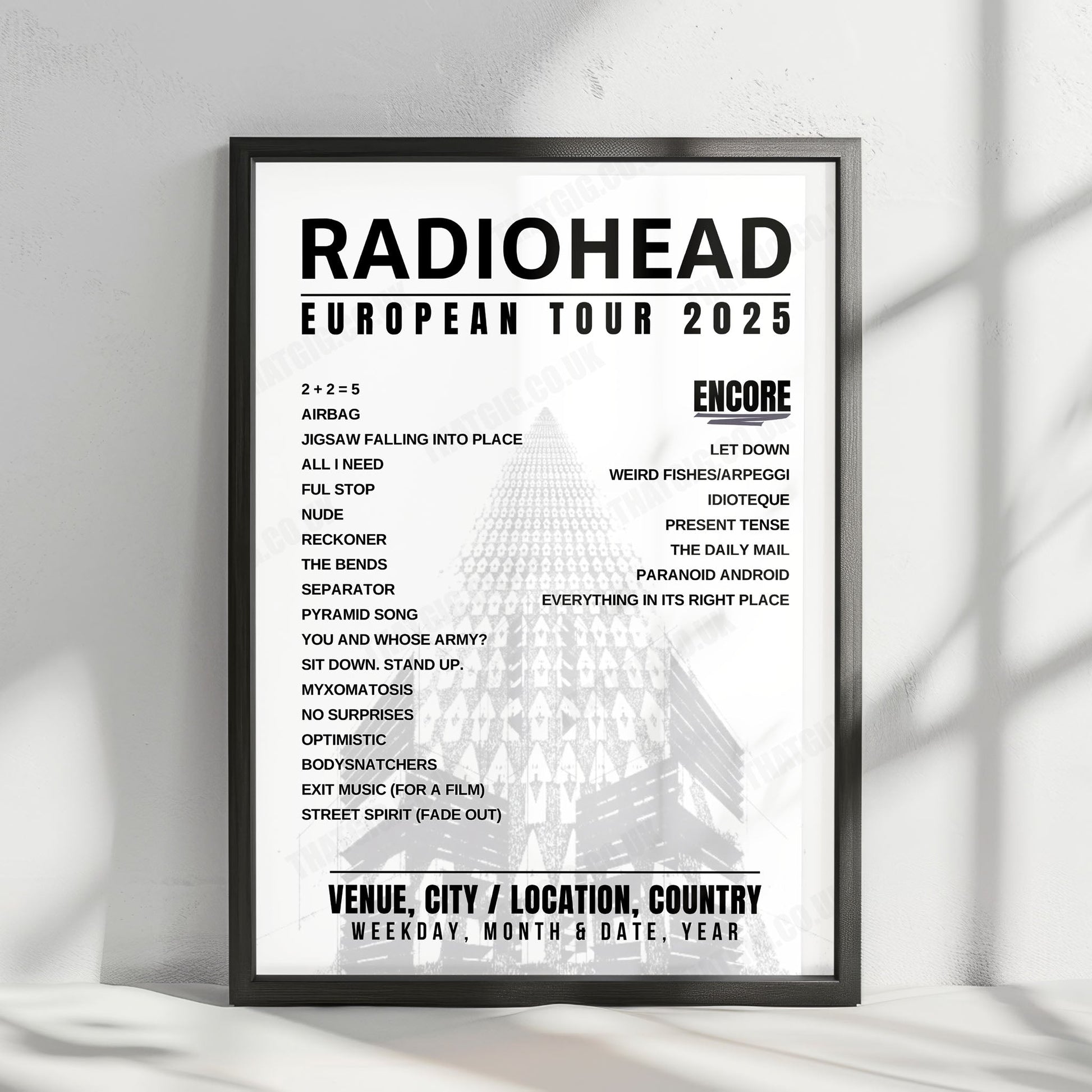 Radiohead Setlist Poster - The O2 Arena, London - November 25th, 2025