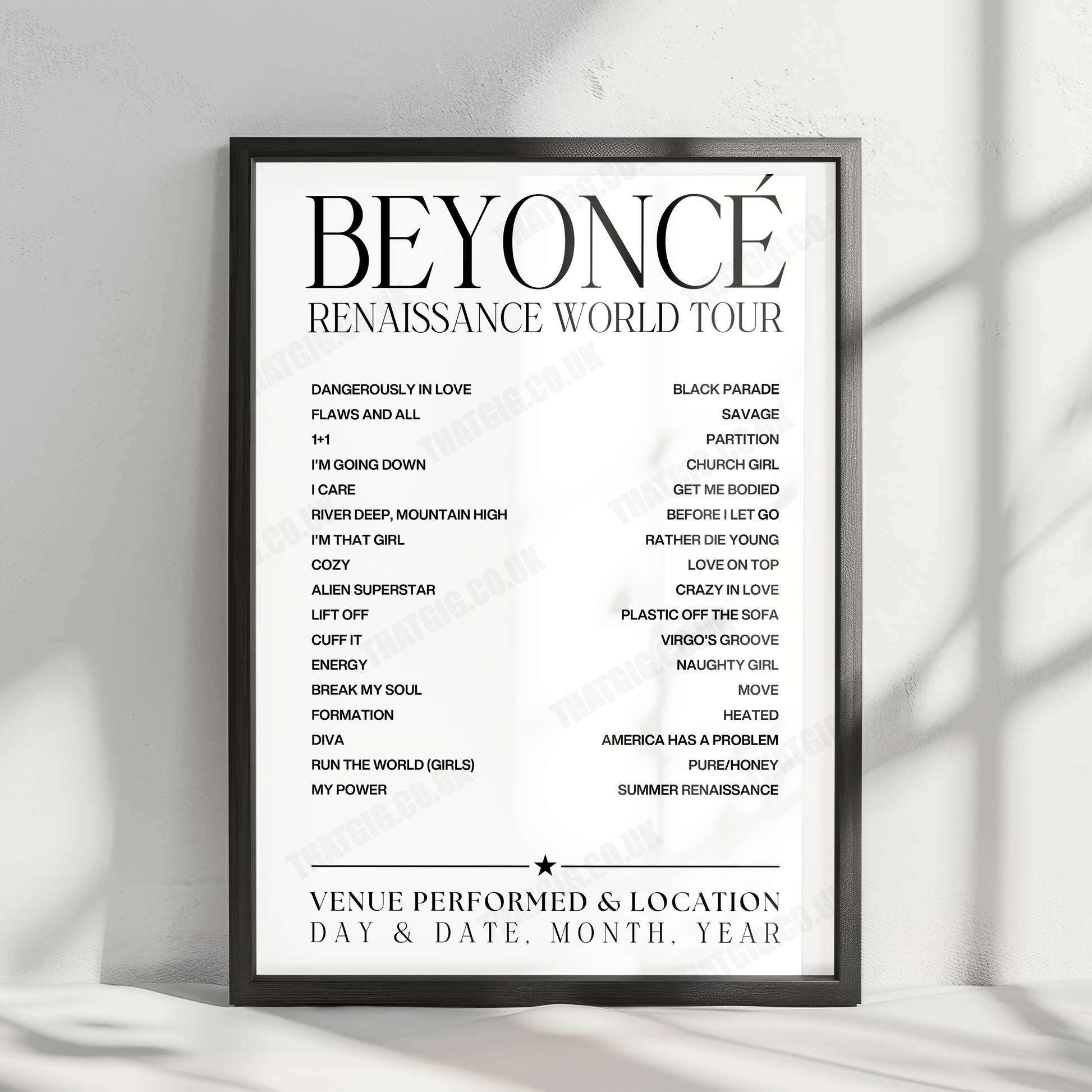Beyoncé Setlist Poster - Ford Field, Detroit - July 26th, 2023