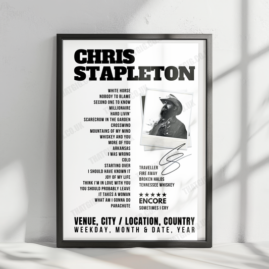 Chris Stapleton Setlist Poster - Simmons Bank Arena, North Little Rock - October 20th, 2022