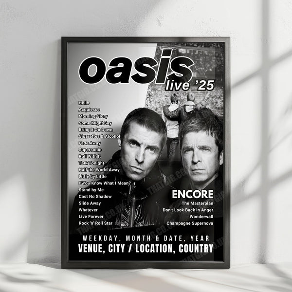 Oasis Setlist Poster - Soldier Field, Chicago - August 28th, 2025