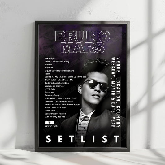 Bruno Mars Setlist Poster - Dolby Live at Park MGM, Las Vegas - August 24th, 2024
