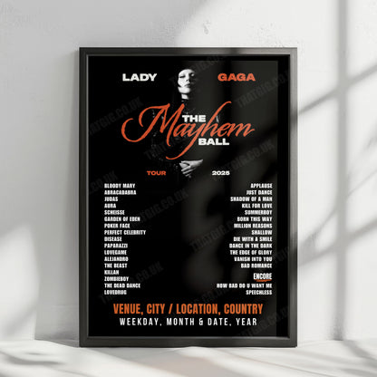 Lady Gaga Setlist Poster - Accor Stadium, Sydney - December 13th, 2025