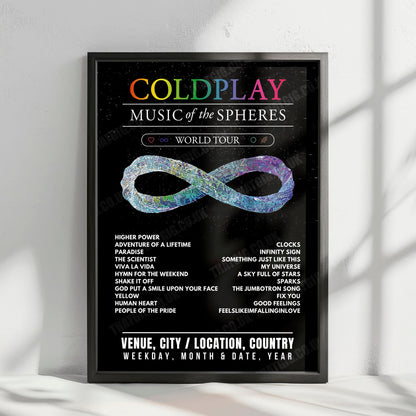Coldplay Setlist Poster - BC Place Stadium, Vancouver - September 23rd, 2023