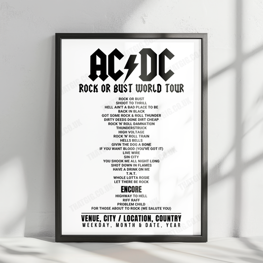 AC/DC Setlist Poster - Greensboro Coliseum, Greensboro - August 27th, 2016