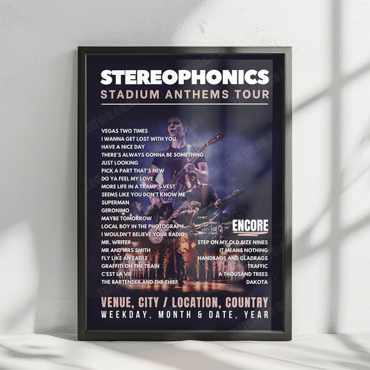 Stereophonics Setlist Poster - Bellahouston Park, Glasgow - June 28th, 2025