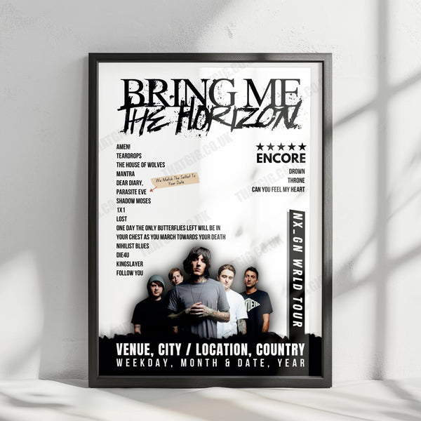 Bring Me the Horizon Setlist Poster - Utilita Arena Cardiff, Cardiff, Wales - January 9th, 2024