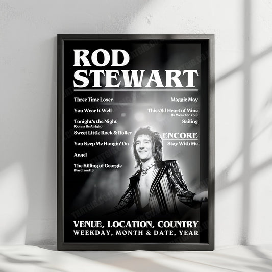 Rod Stewart Setlist Poster - Olympia Grand Hall, London, England - December 28th, 1978