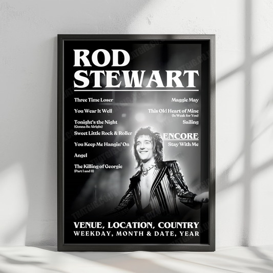 Rod Stewart Setlist Poster - Newcastle City Hall, Newcastle upon Tyne, England - December 18th, 1976
