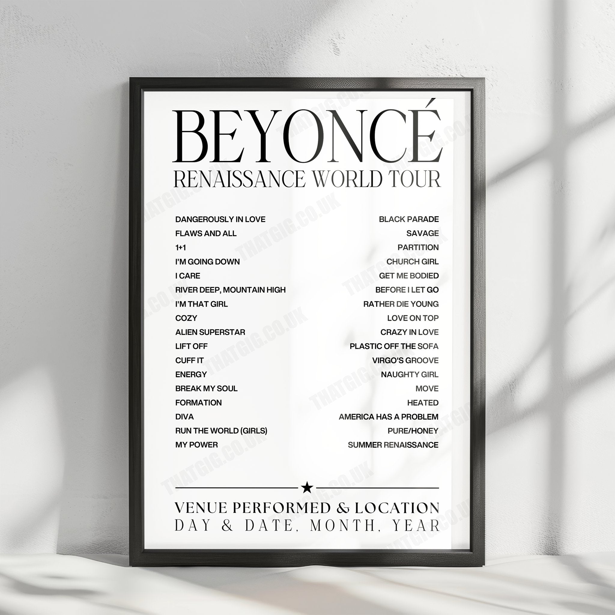 Beyoncé Setlist Poster - AT&T Stadium, Arlington | Sep 21st, 2023 ...