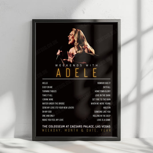 Adele Setlist Poster - The Colosseum at Caesars Palace, Las Vegas - December 16th, 2022