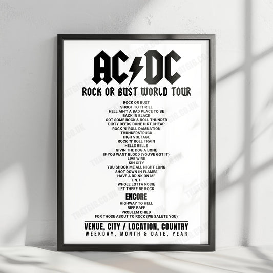 AC/DC Setlist Poster - Dyrskuepladsen, Roskilde - July 15th, 2015