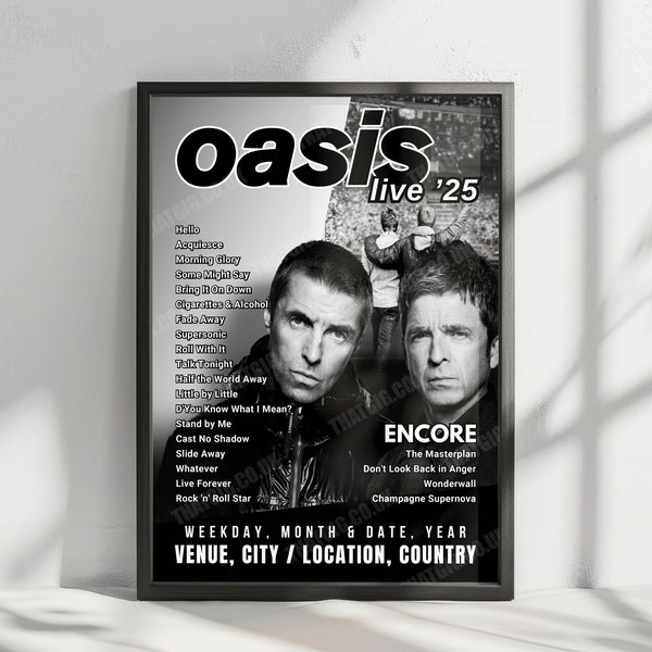 Oasis Setlist Poster - Scottish Gas Murrayfield Stadium, Edinburgh - August 12th, 2025
