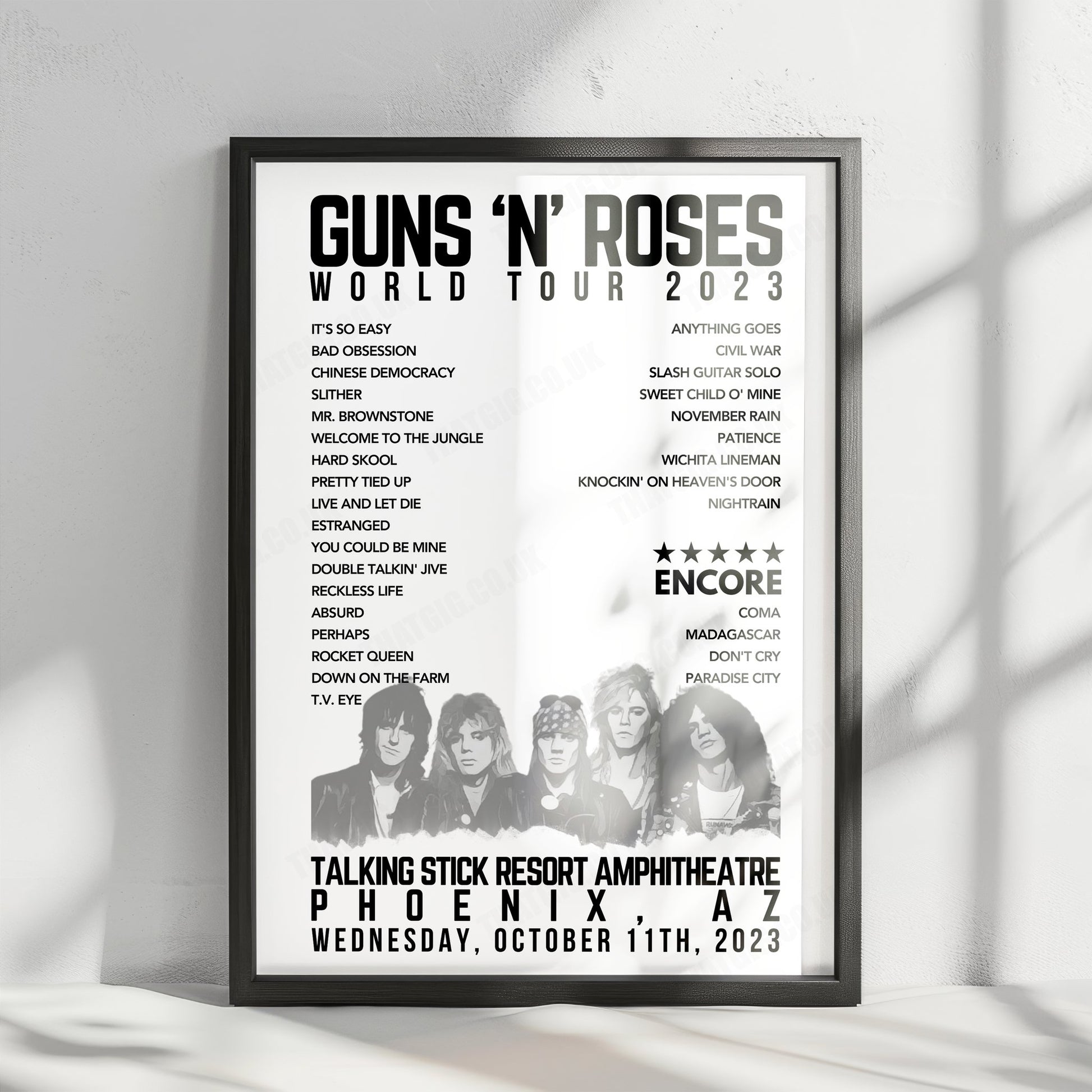 Guns N’ Roses Setlist Poster - Talking Stick Resort Amphitheatre, Phoenix - October 11th, 2023