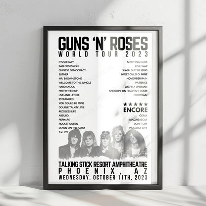 Guns N’ Roses Setlist Poster - Talking Stick Resort Amphitheatre, Phoenix - October 11th, 2023