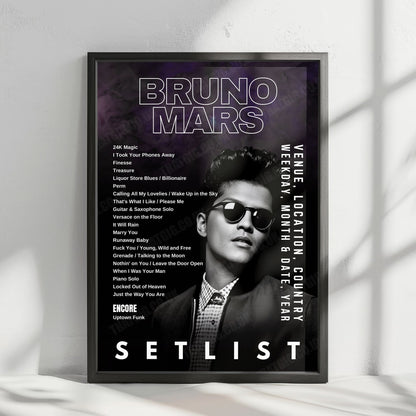 Bruno Mars Setlist Poster - Park Theater at Park MGM, Las Vegas - July 9th, 2021