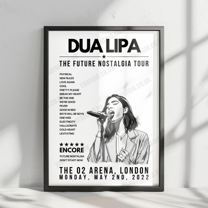 Dua Lipa Setlist Poster - The O2 Arena - May 2nd, 2022