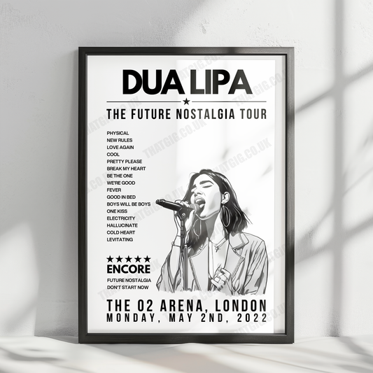 Dua Lipa Setlist Poster - The O2 Arena - May 2nd, 2022