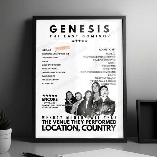 Genesis Setlist Poster - The O2 Arena, London, England - March 26th, 2022