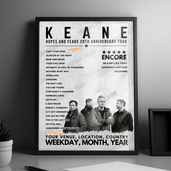 Keane Setlist Poster - Queen Elizabeth Theatre, Toronto, Canada - September 20th, 2024