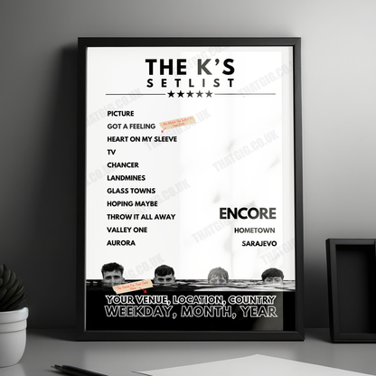 The K's Setlist Poster - Teesside University Student Union, Middlesbrough, England - November 28th, 2024