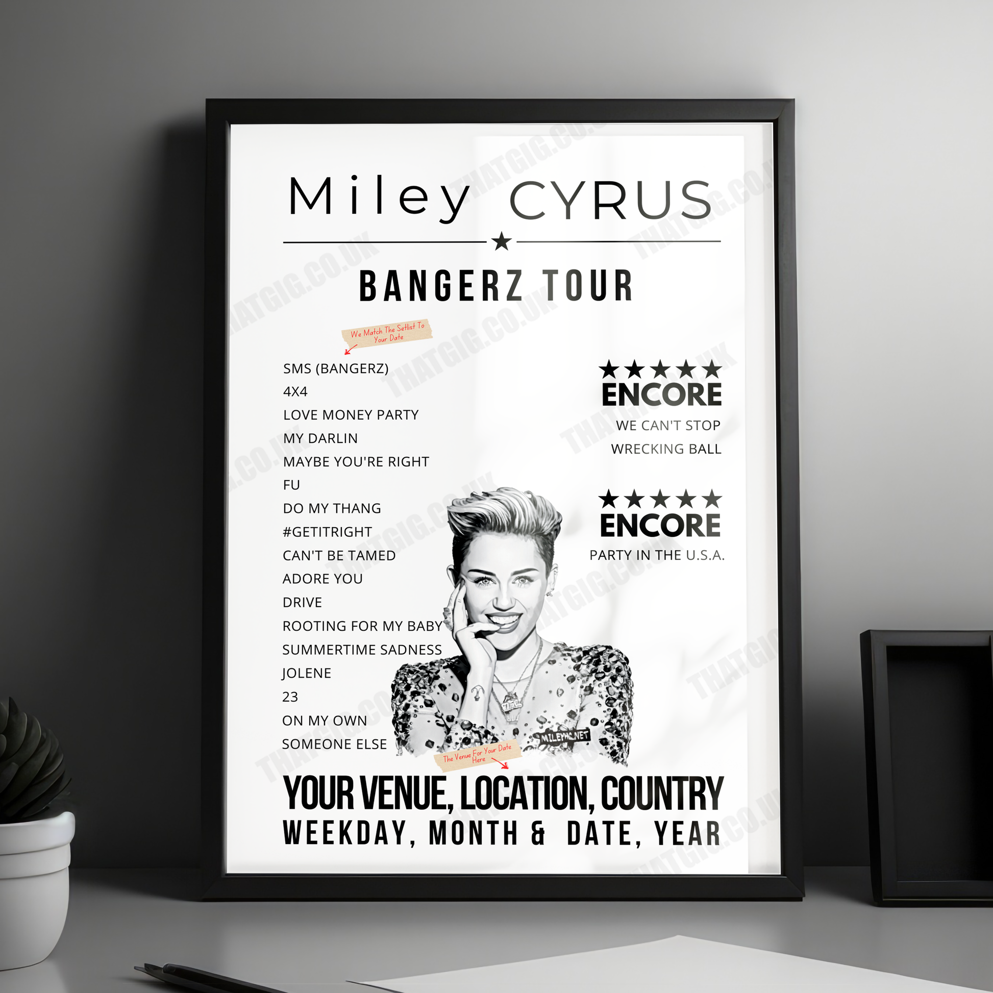 Miley Cyrus Setlist Poster - Telemundo Center, Miami - December 31st, 2022