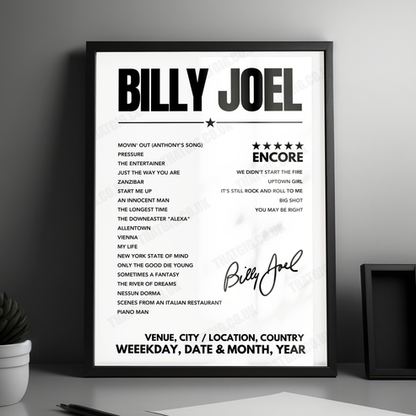 Billy Joel Setlist Poster - Madison Square Garden - January 11th, 2024
