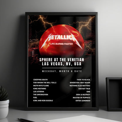 Metallica Setlist Poster - Sphere at The Venetian Resort, Las Vegas - January 30th, 2027