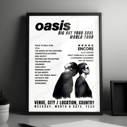 Oasis Setlist Poster - Nelson Mandela Forum, Florence - February 24th, 2009