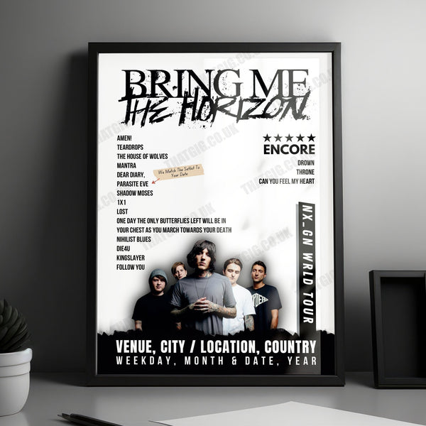 Bring Me the Horizon Setlist Poster - Utilita Arena Cardiff, Cardiff, Wales - January 9th, 2024