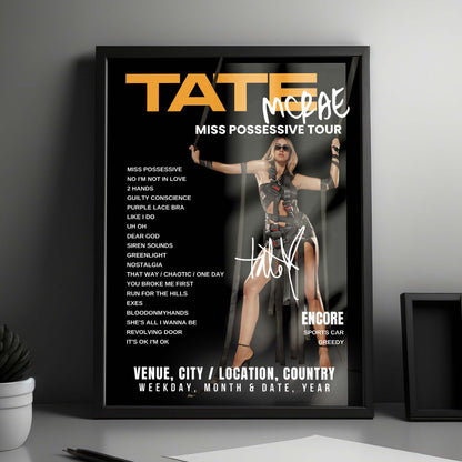 Tate McRae Setlist Poster - The O2 Arena, London - May 20th, 2025