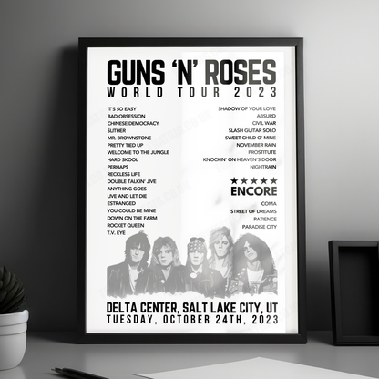 Guns N’ Roses Setlist Poster - Delta Center, Salt Lake City - October 24th, 2023