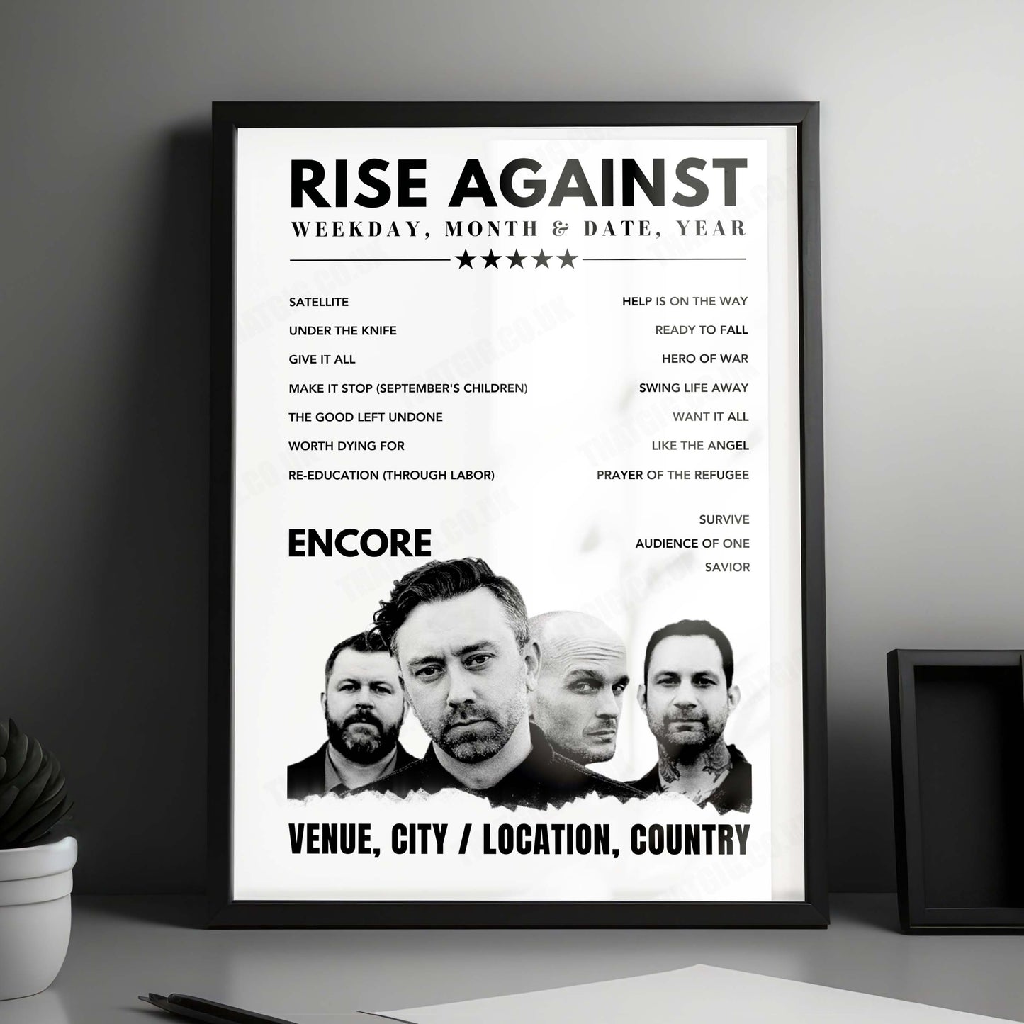 Rise Against Setlist Poster - O2 Shepherd's Bush Empire, London - August 21st, 2024