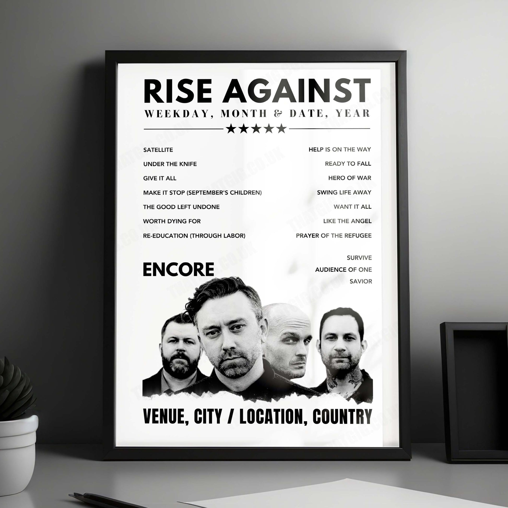Rise Against Setlist Poster - O2 Shepherd's Bush Empire, London - August 21st, 2024