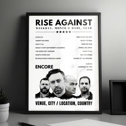 Rise Against Setlist Poster - O2 Shepherd's Bush Empire, London - August 21st, 2024
