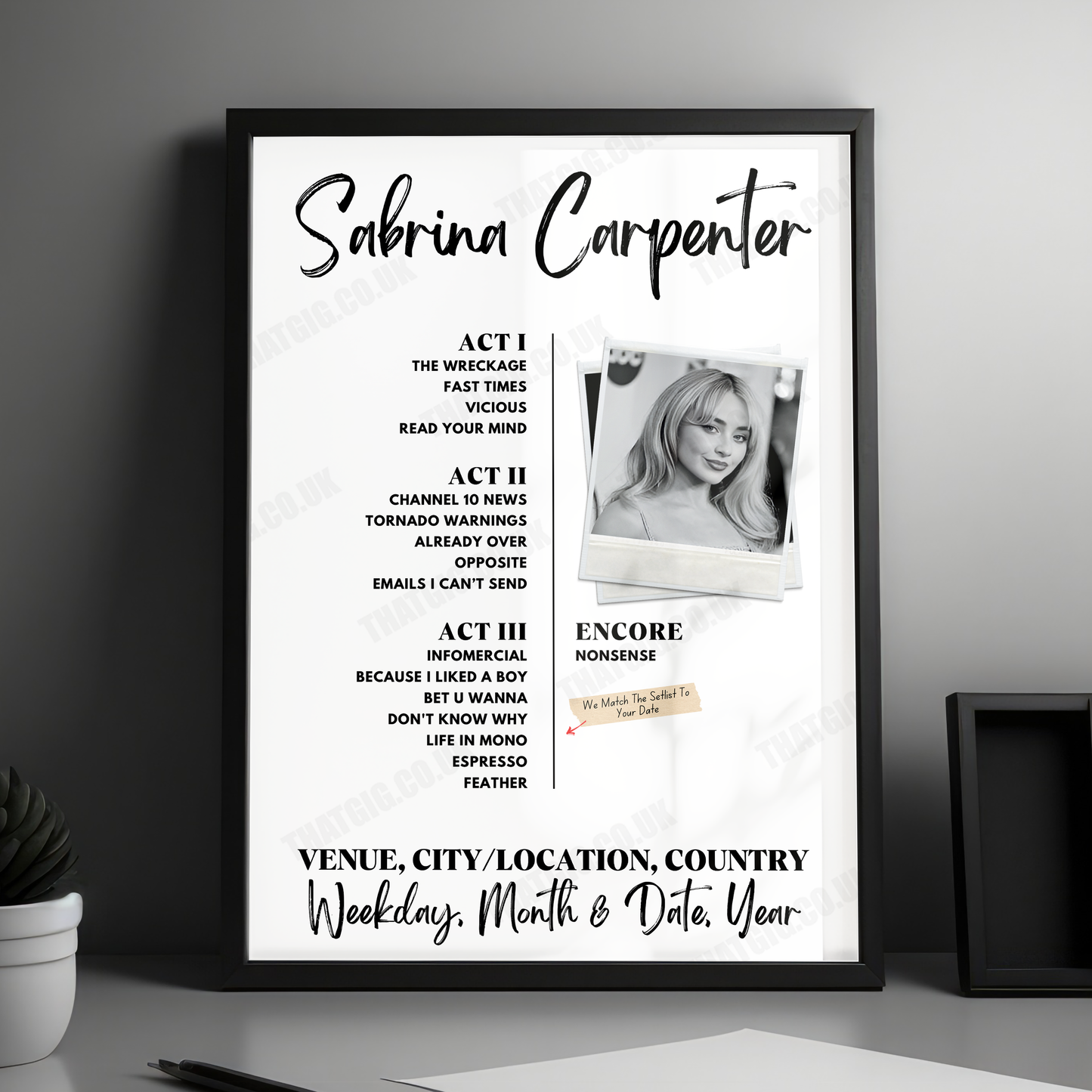 Sabrina Carpenter Setlist Poster - Scotiabank Arena, Toronto, ON, Canada - September 25th, 2024